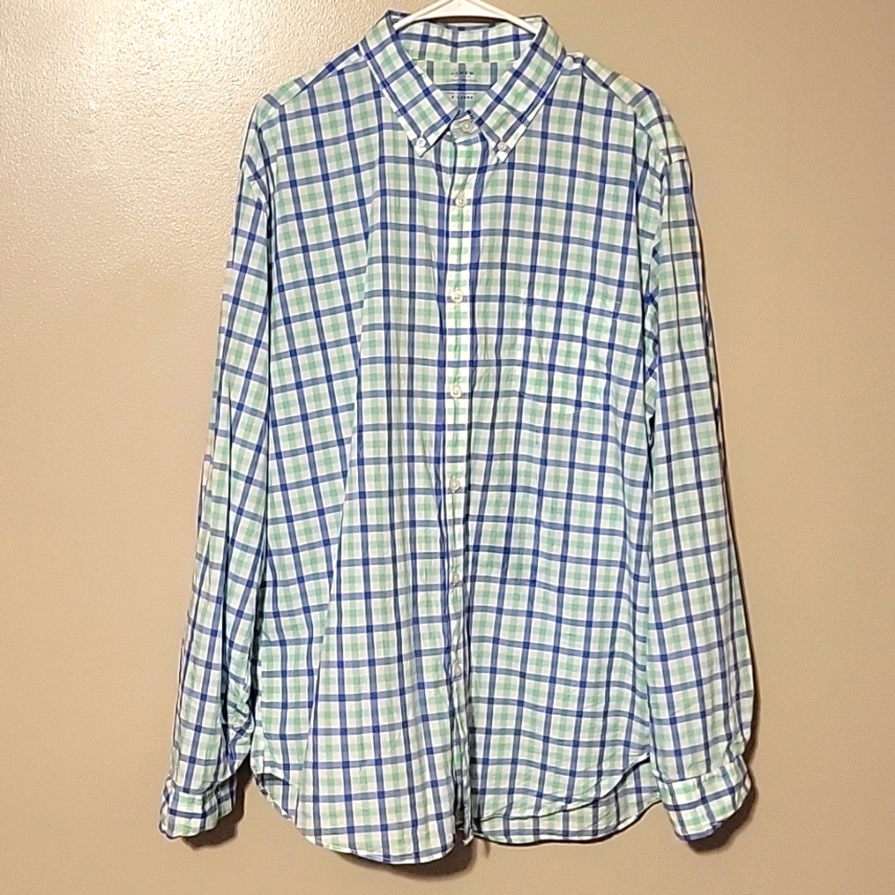J. Crew‎ Button Down Longsleeve Shirt Green Blue Mens Size XL